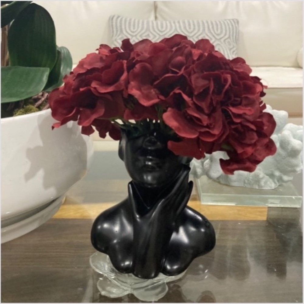 Small Black Ceramic Face Vase - Female Head Vase - Face Art Vases